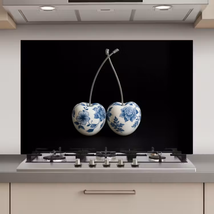 Spatscherm keuken - Kersen - Delfts blauw - Fruit — 1