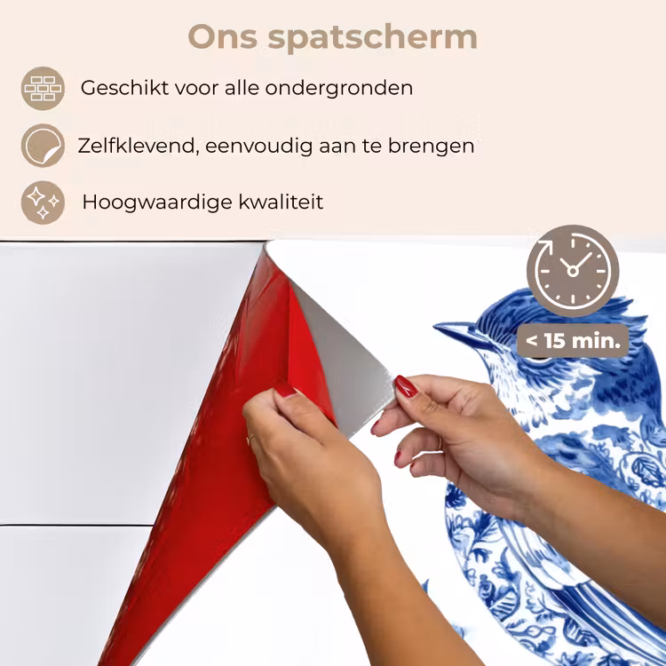 Spatscherm keuken - Vogel - Delfts blauw - Illustratie - Bloemen — 4