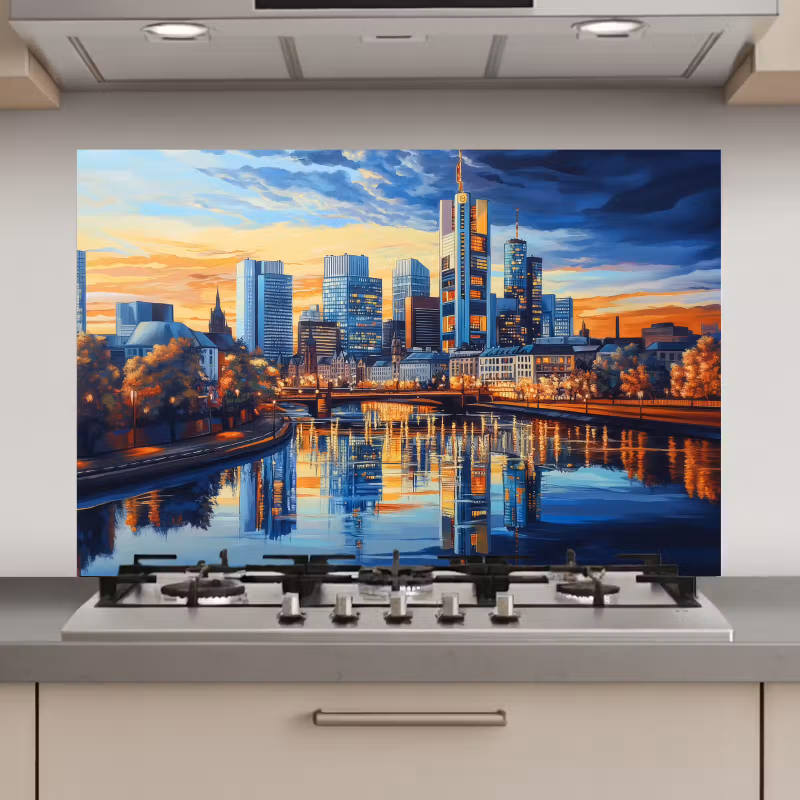 Spatscherm keuken - Zonsondergang Frankfurt - Stad - Skyline - Water — 1
