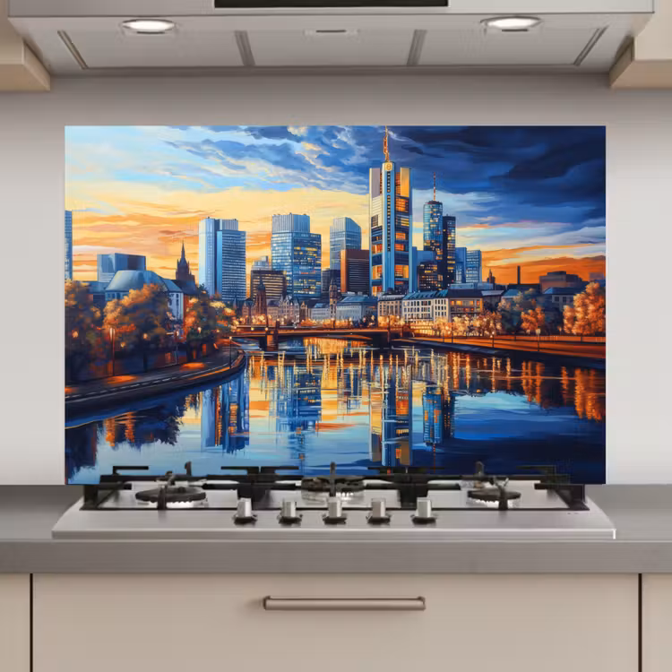 Spatscherm keuken - Zonsondergang Frankfurt - Stad - Skyline - Water — 1