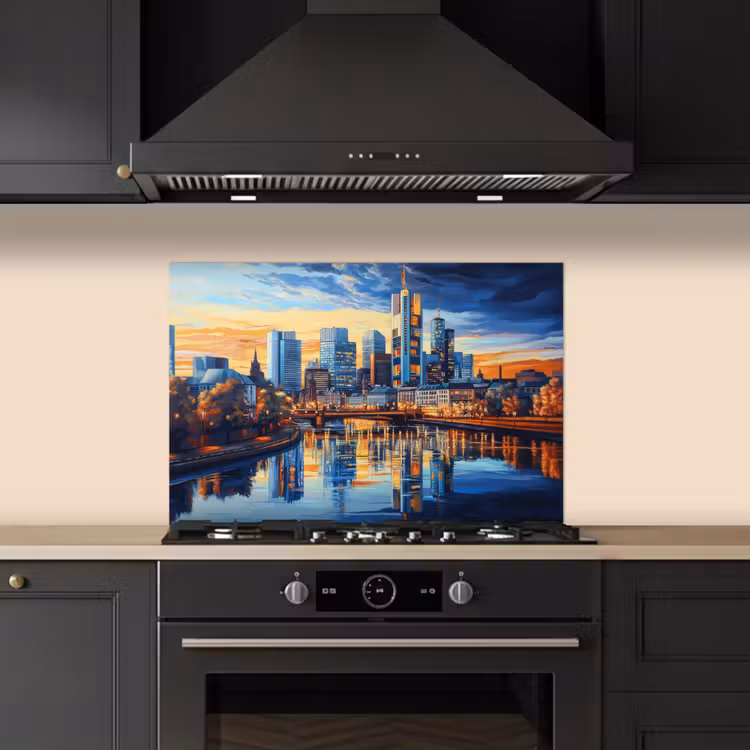 Spatscherm keuken - Zonsondergang Frankfurt - Stad - Skyline - Water — 2