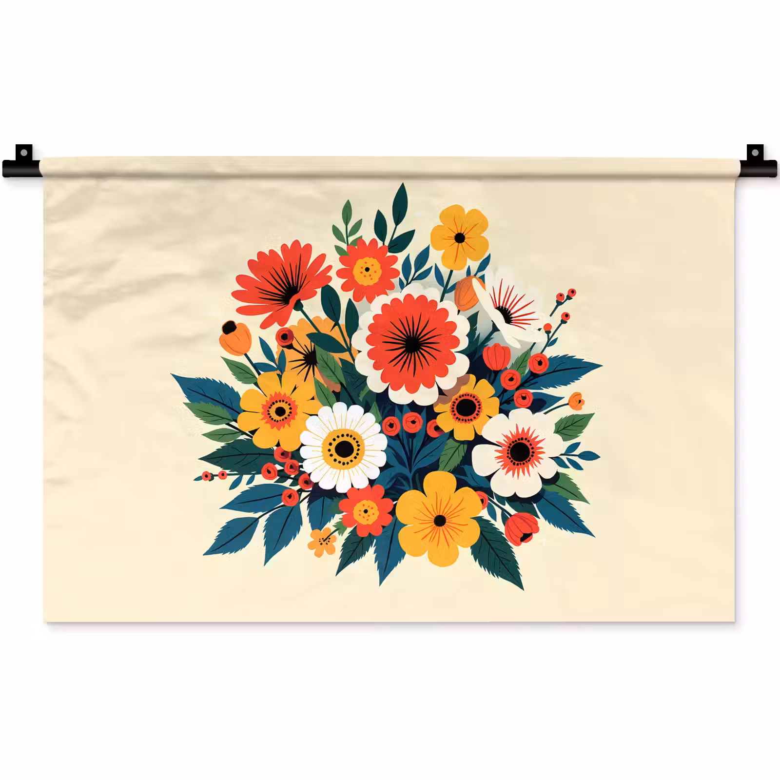 Wandkleed - Boeket - Bladeren - Illustratie - Kleurrijk — 1