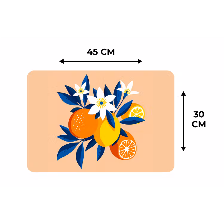 Placemat - 6 stuks - Illustratie - Sinaasappels - Donkerblauw - Bloemen — 3