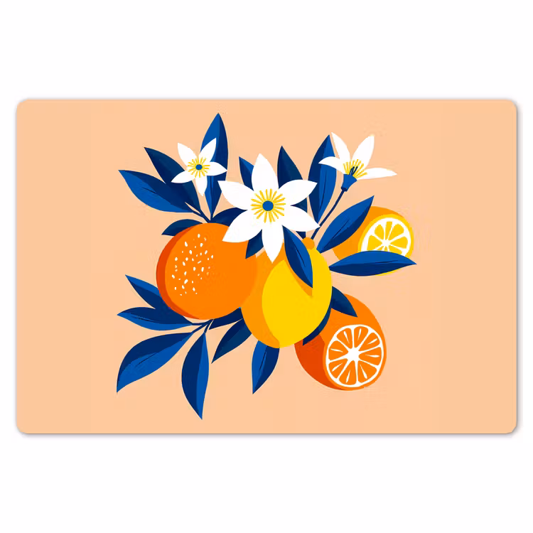 Placemat - 6 stuks - Illustratie - Sinaasappels - Donkerblauw - Bloemen — 7