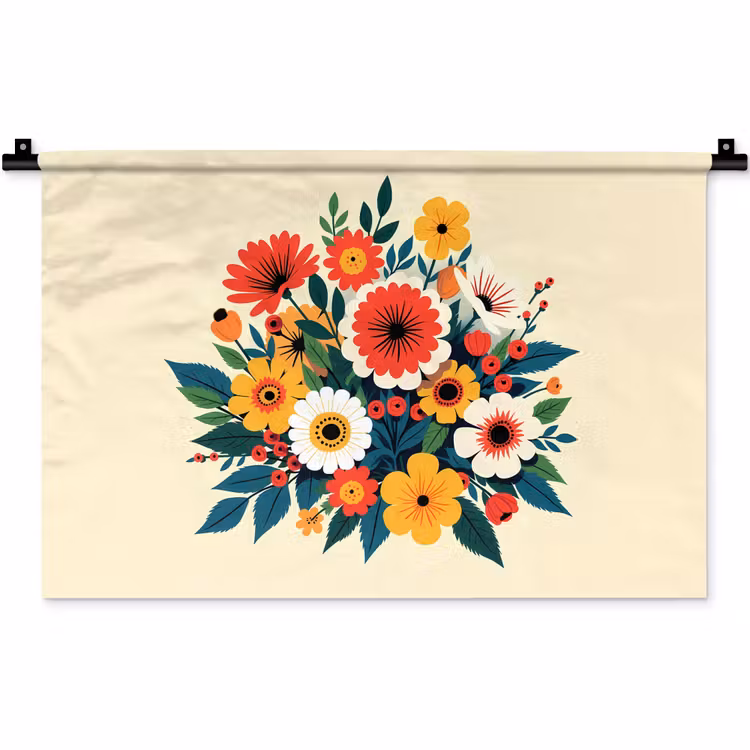Wandkleed - Boeket - Bladeren - Illustratie - Kleurrijk — 1
