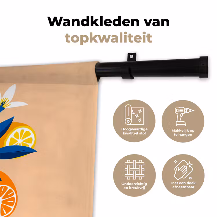 Wandkleed - Illustratie - Sinaasappels - Donkerblauw - Bloemen — 3