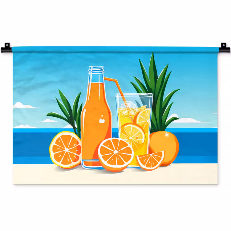 Wandkleed - Sinaasappels - Ijsblokjes - Zee - Illustratie — 1