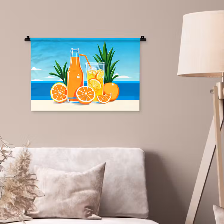 Wandkleed - Sinaasappels - Ijsblokjes - Zee - Illustratie — 2