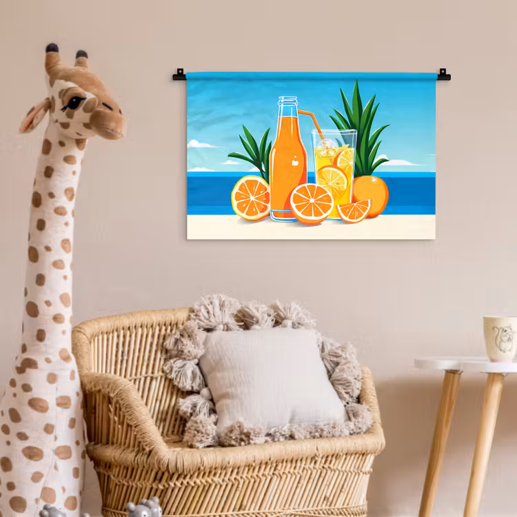 Wandkleed - Sinaasappels - Ijsblokjes - Zee - Illustratie — 5