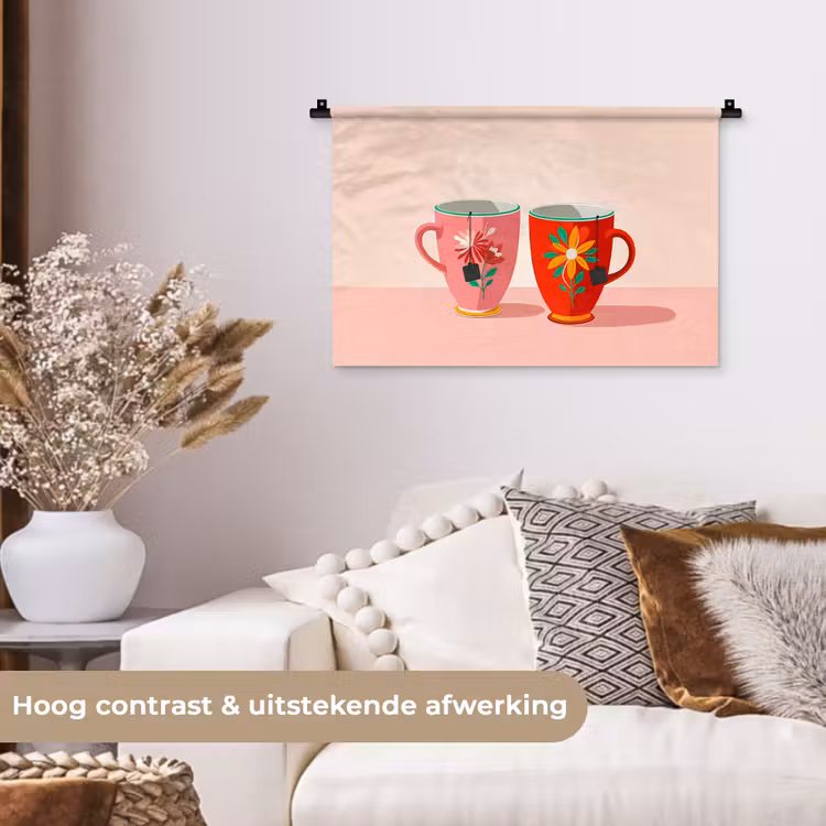 Wandkleed - Theekopjes - Bloemmotieven - Roze - Theezakjes — 4