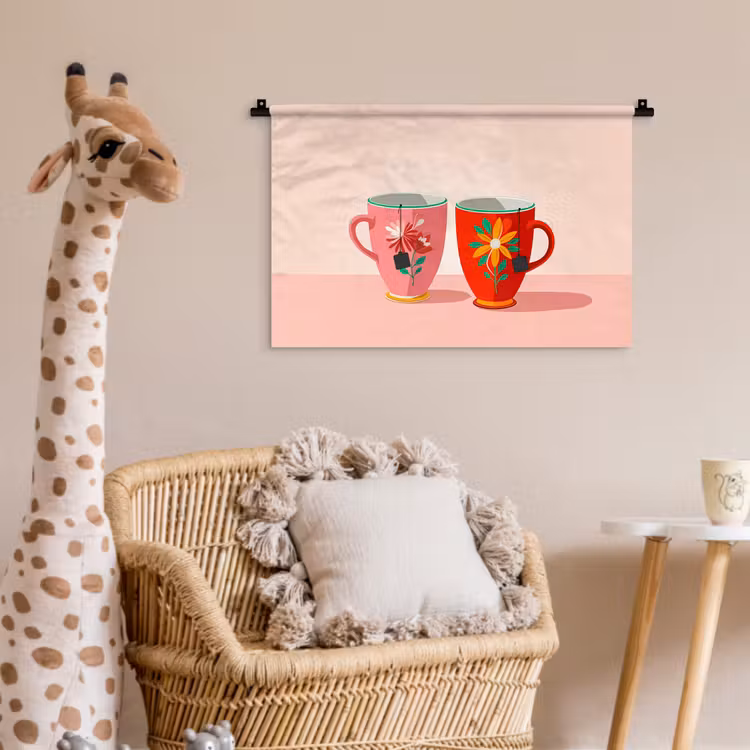 Wandkleed - Theekopjes - Bloemmotieven - Roze - Theezakjes — 5