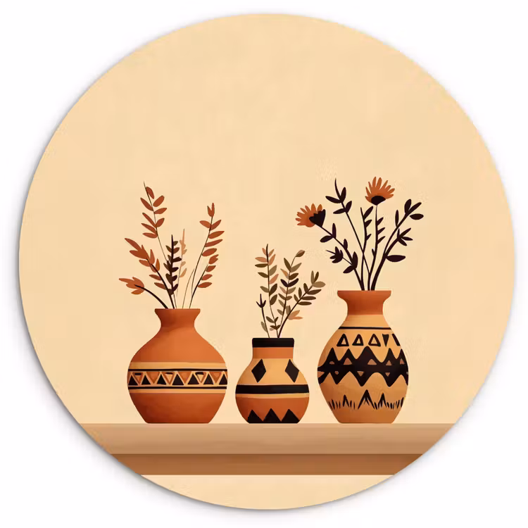 Muurcirkel - Vazen - Bloemen - Bladeren - Minimalistisch — 1