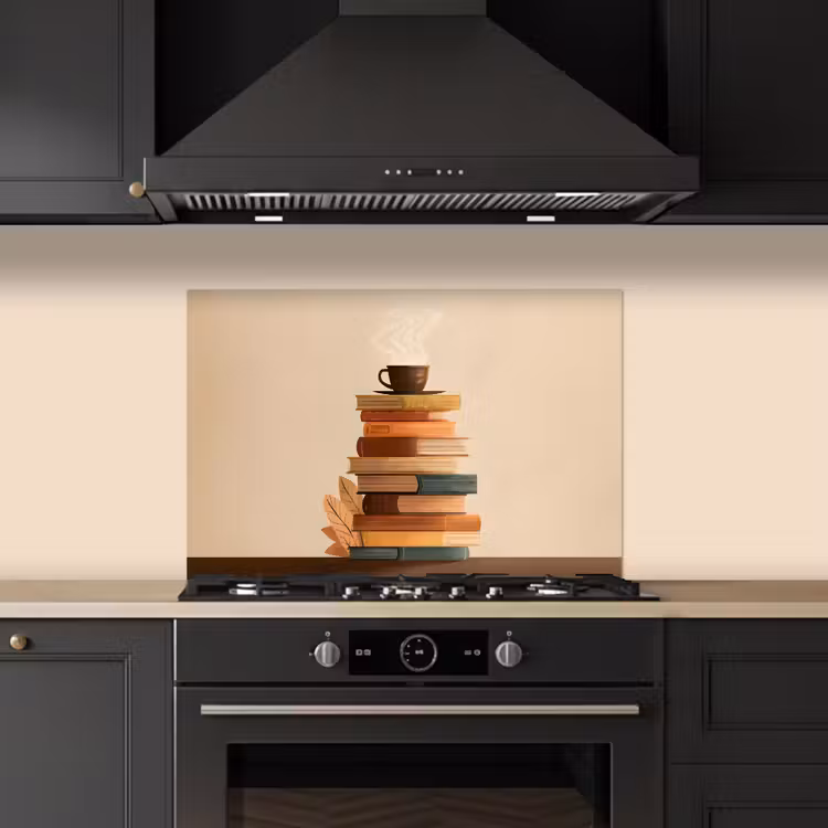 Spatscherm keuken - Boeken - Toren - Koffie - Beige — 2