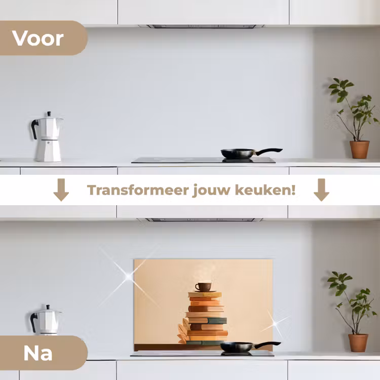 Spatscherm keuken - Boeken - Toren - Koffie - Beige — 3
