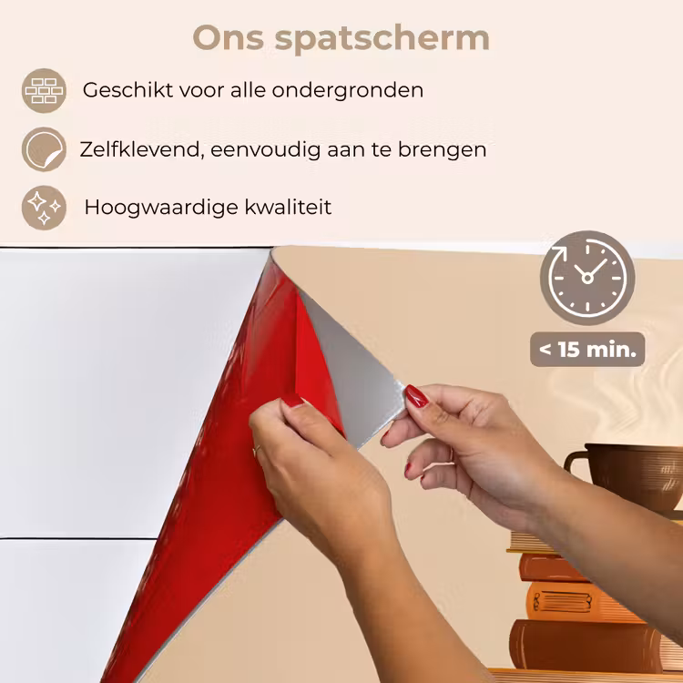 Spatscherm keuken - Boeken - Toren - Koffie - Beige — 4