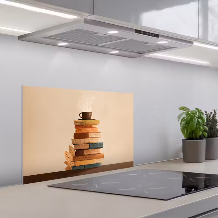 Spatscherm keuken - Boeken - Toren - Koffie - Beige — 5