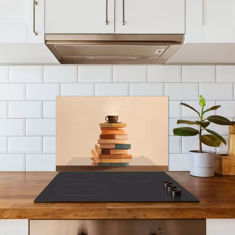 Spatscherm keuken - Boeken - Toren - Koffie - Beige — 6