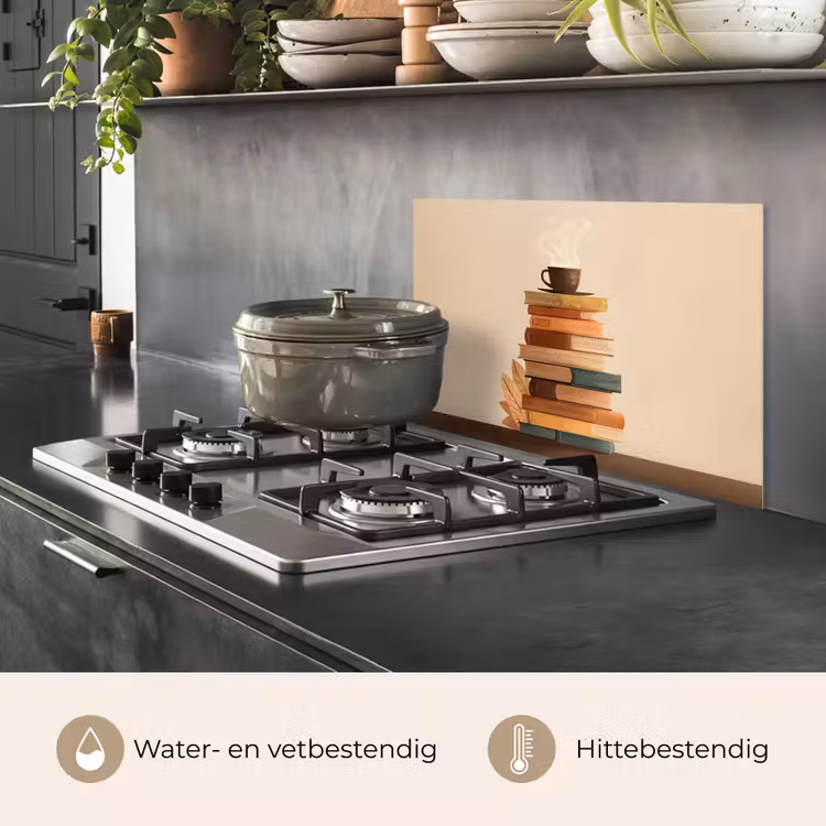 Spatscherm keuken - Boeken - Toren - Koffie - Beige — 7