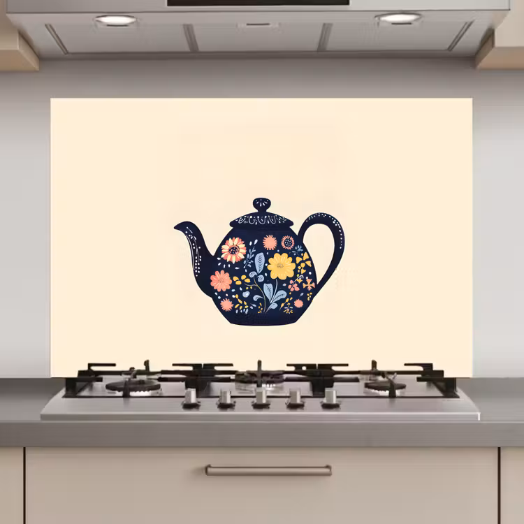 Spatscherm keuken - Theepot - Kleurrijk - Bloemen — 1