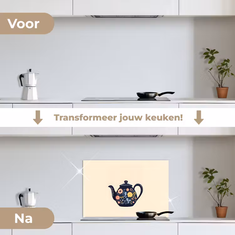 Spatscherm keuken - Theepot - Kleurrijk - Bloemen — 3