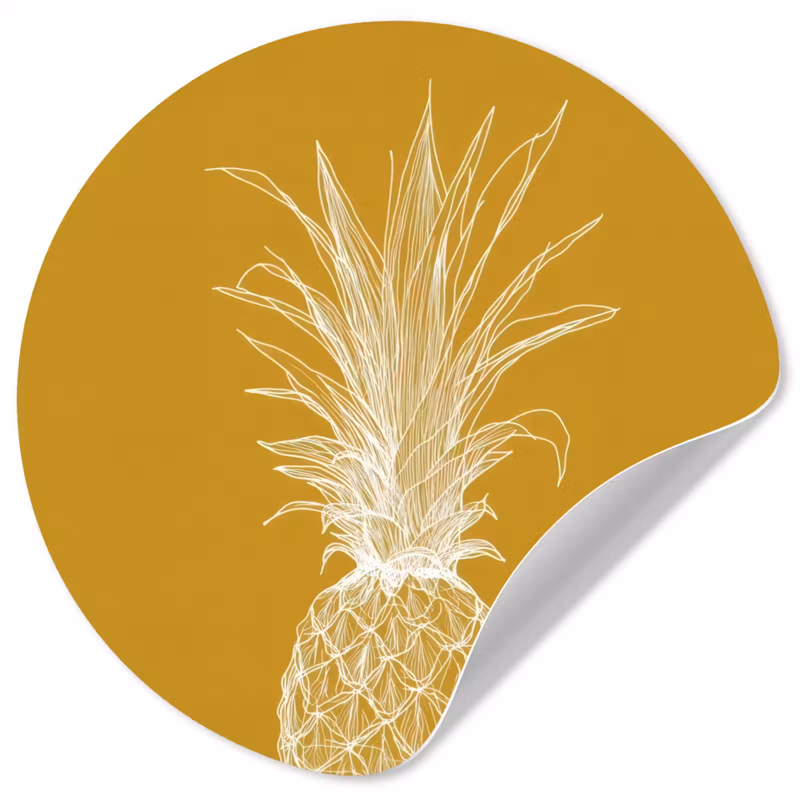 Behangcirkel - Lijnillustratie - Ananas - Bladkroon - Okergeel — 1