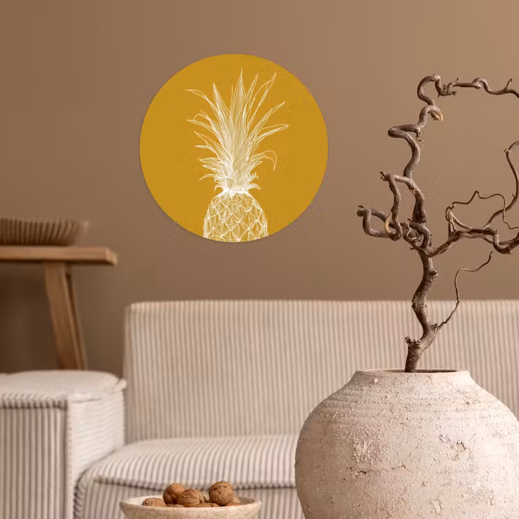 Behangcirkel - Lijnillustratie - Ananas - Bladkroon - Okergeel — 2