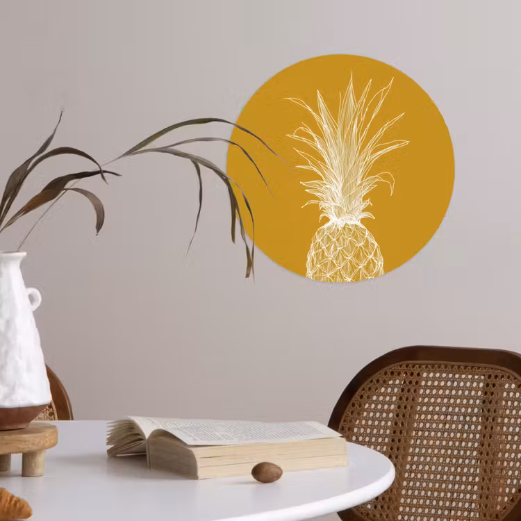 Behangcirkel - Lijnillustratie - Ananas - Bladkroon - Okergeel — 4