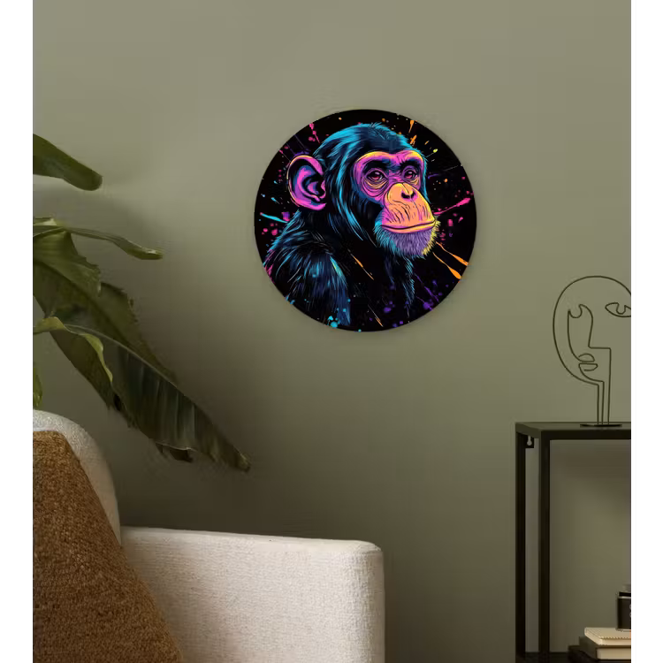 Muurcirkel - Aap - Verf - Neon - Kleur — 3