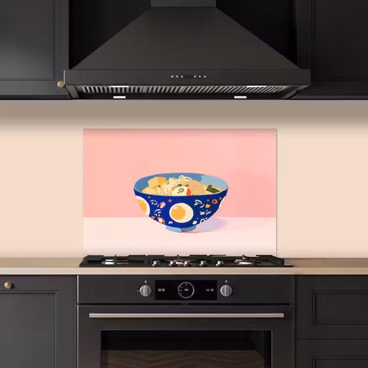 Spatscherm keuken - Noodles - Kom - Blauw - Illustratie — 2