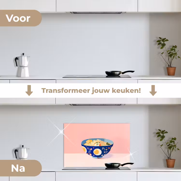 Spatscherm keuken - Noodles - Kom - Blauw - Illustratie — 3