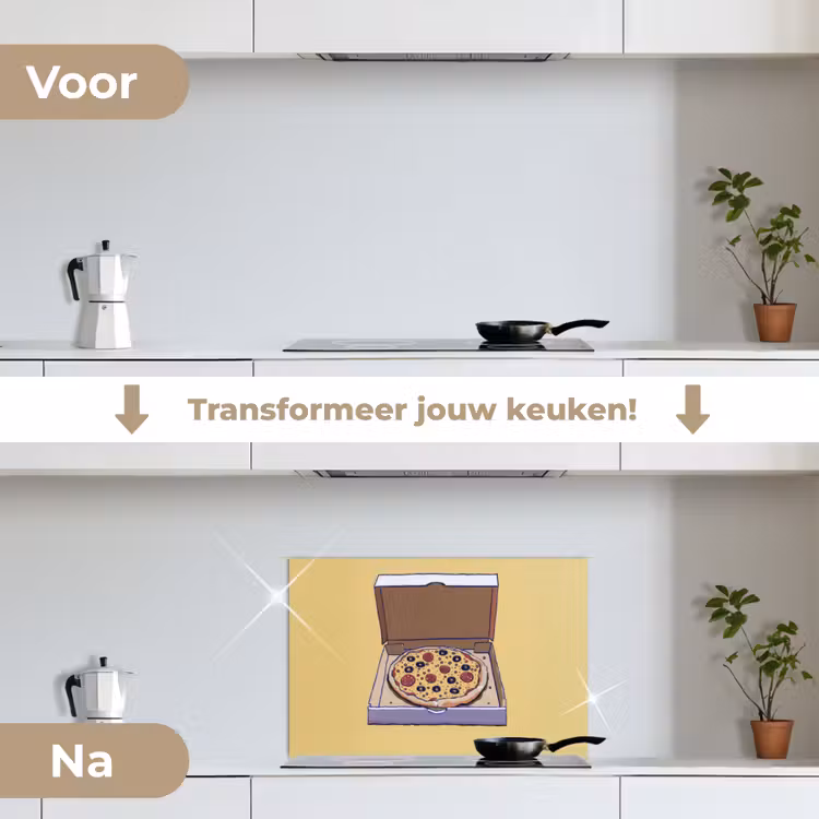 Spatscherm keuken - Pizza - Doos - Salami - Illustratie — 3