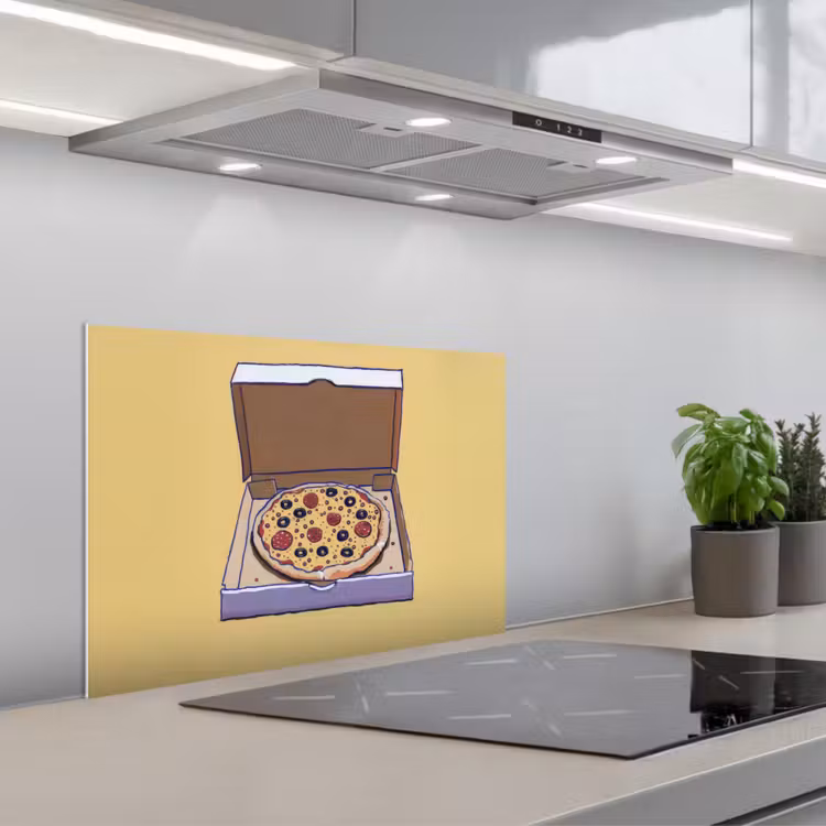 Spatscherm keuken - Pizza - Doos - Salami - Illustratie — 5