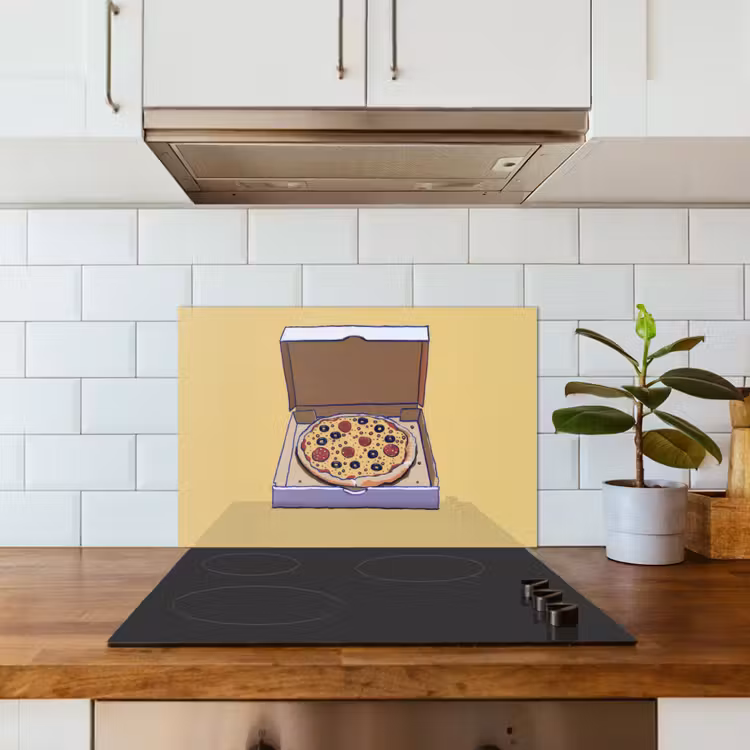 Spatscherm keuken - Pizza - Doos - Salami - Illustratie — 6