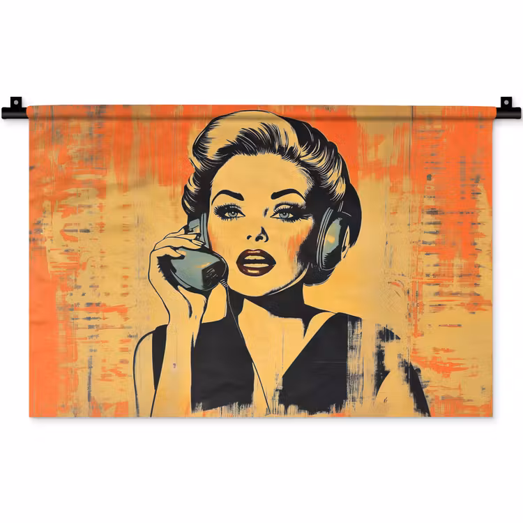 Wandkleed - Retro - Vrouw - Koptelefoon - Oranje — 1