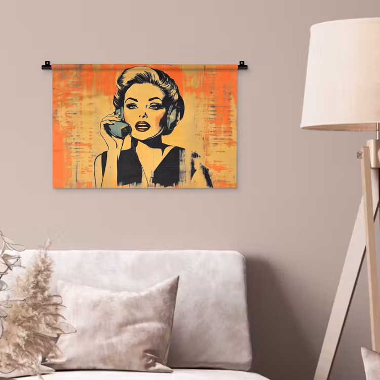 Wandkleed - Retro - Vrouw - Koptelefoon - Oranje — 2