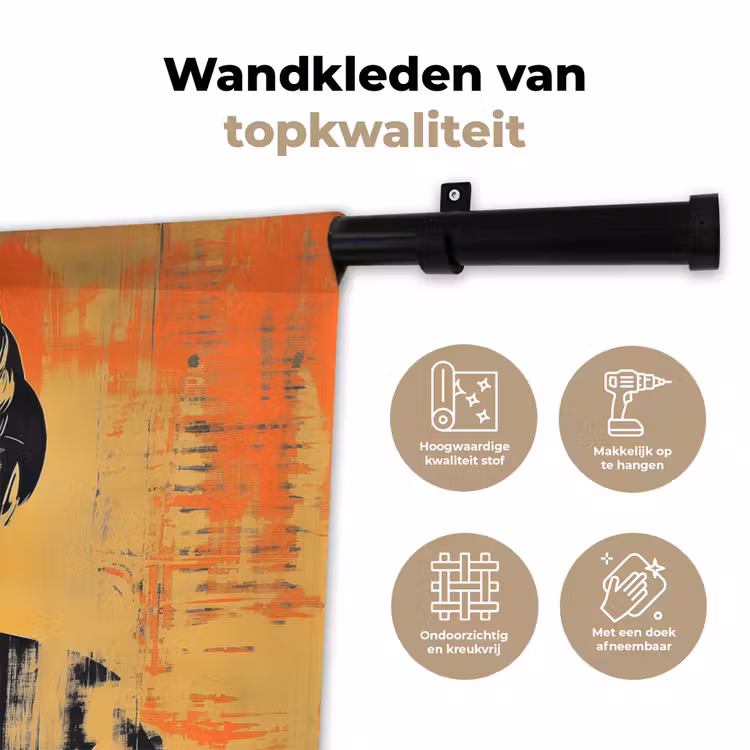 Wandkleed - Retro - Vrouw - Koptelefoon - Oranje — 3