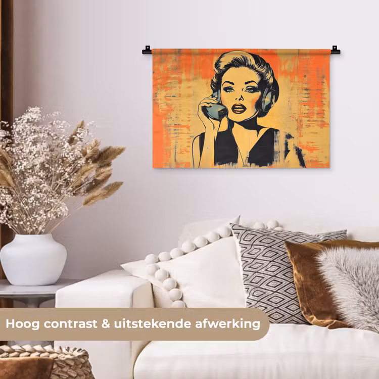 Wandkleed - Retro - Vrouw - Koptelefoon - Oranje — 4