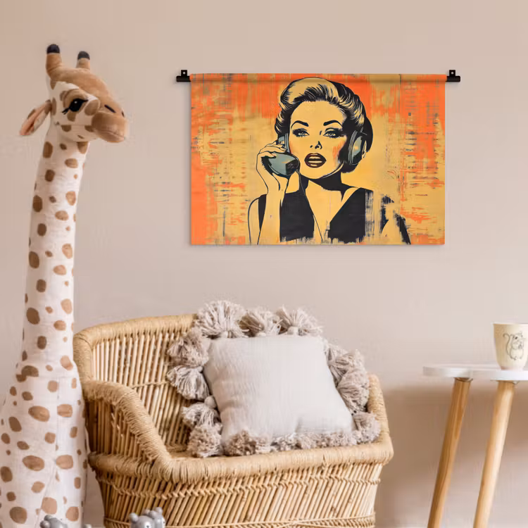 Wandkleed - Retro - Vrouw - Koptelefoon - Oranje — 5