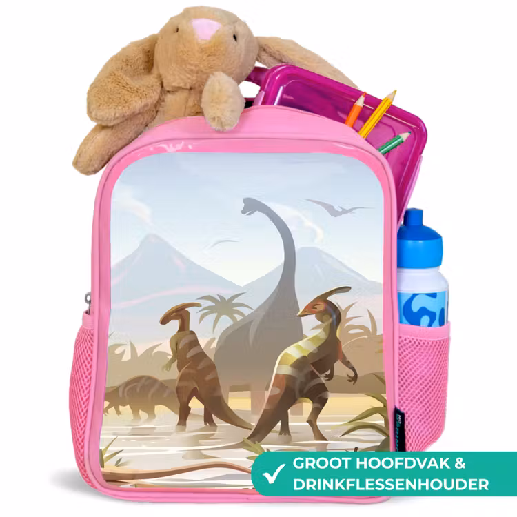 Rugzak kind - roze - Dinosaurus - Landschap - Tropisch - Kinderen - Jongens — 2