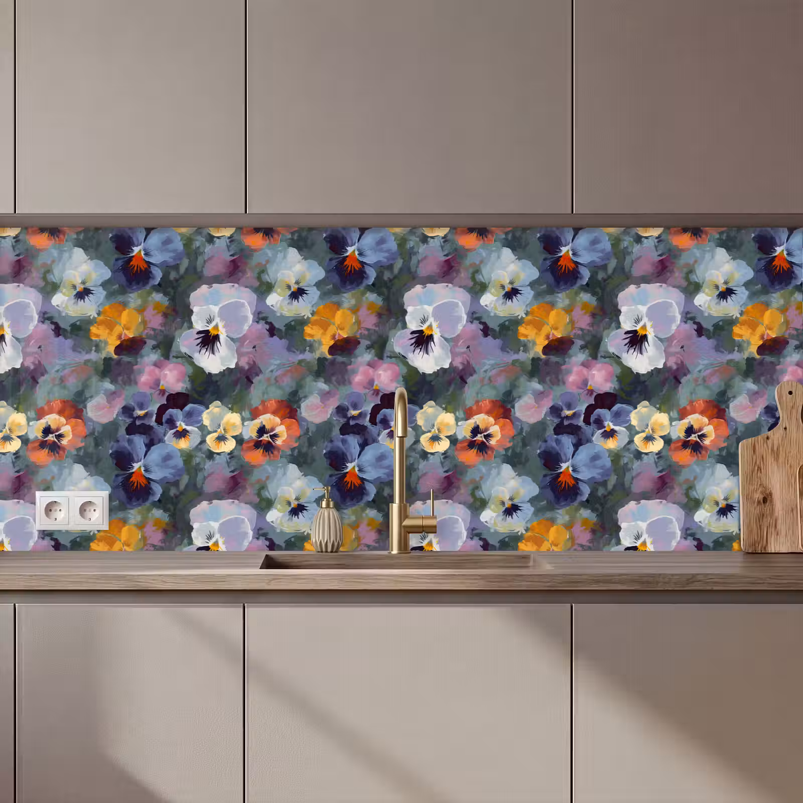 Keuken achterwand - Pastel - Viooltjes - Groen - Patroon — 1