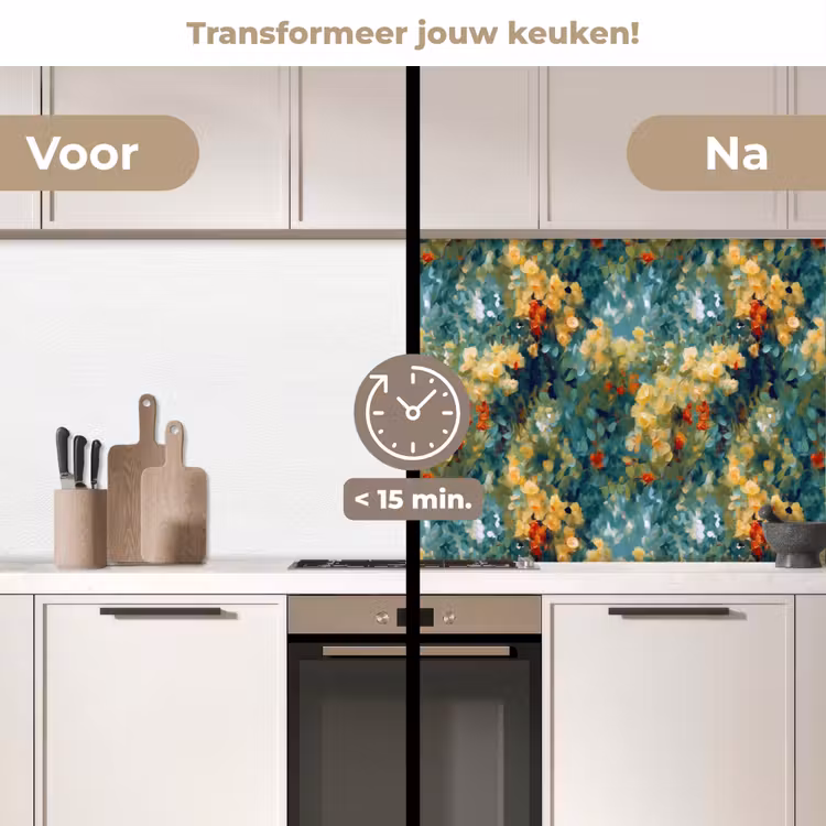 Keuken achterwand - Geel - Bloemen - Groen - Bladeren — 2