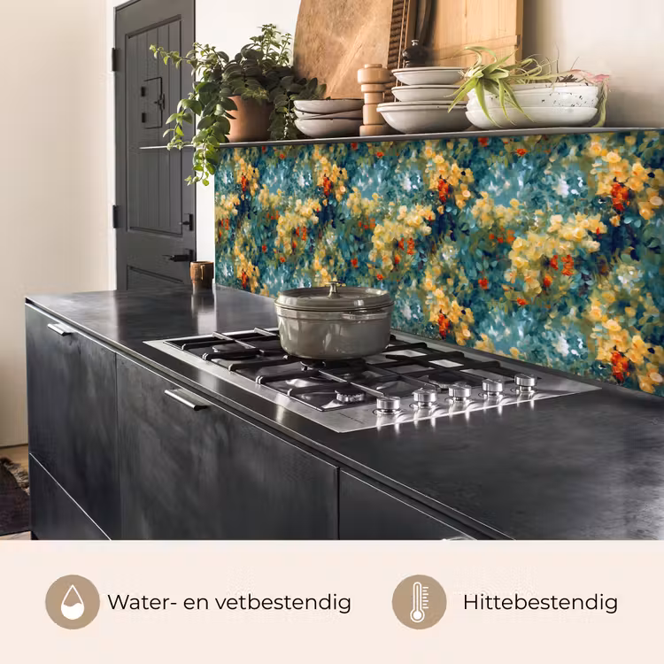 Keuken achterwand - Geel - Bloemen - Groen - Bladeren — 3