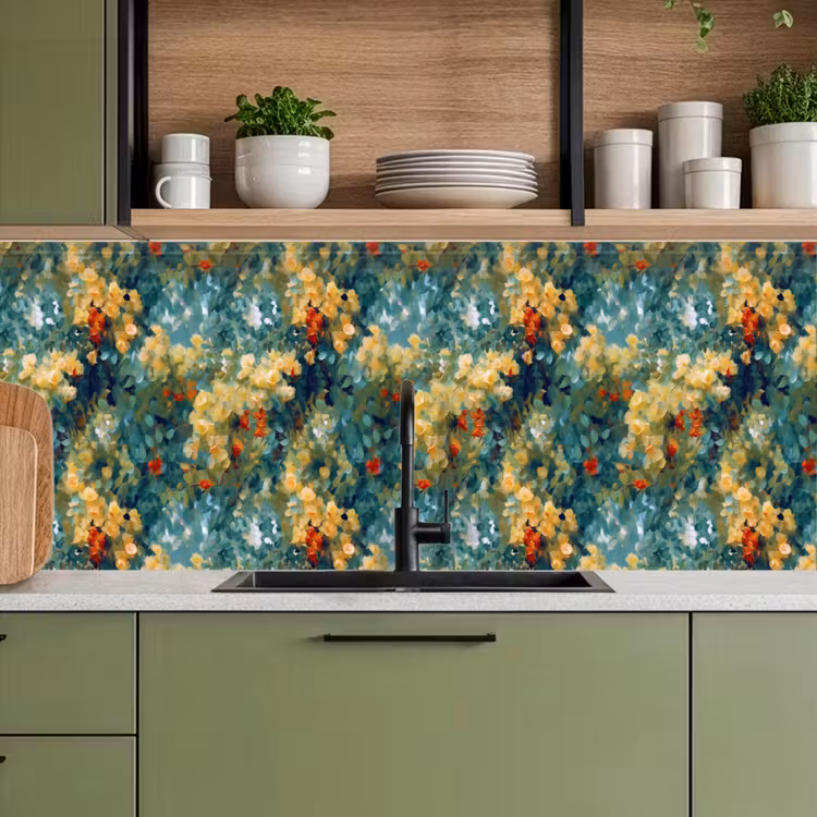 Keuken achterwand - Geel - Bloemen - Groen - Bladeren — 5