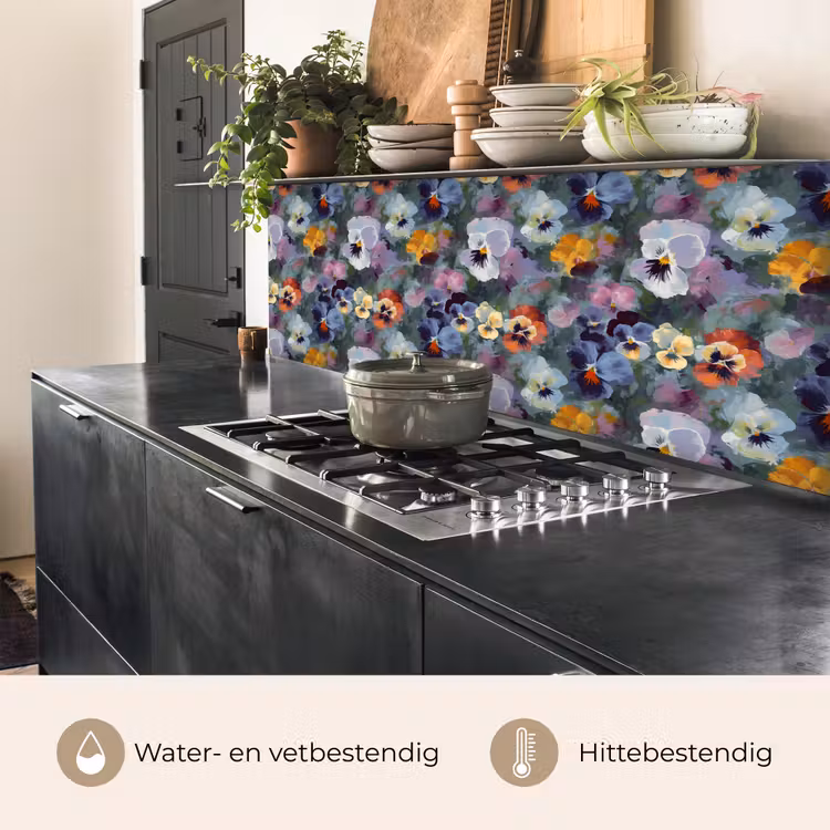 Keuken achterwand - Pastel - Viooltjes - Groen - Patroon — 3