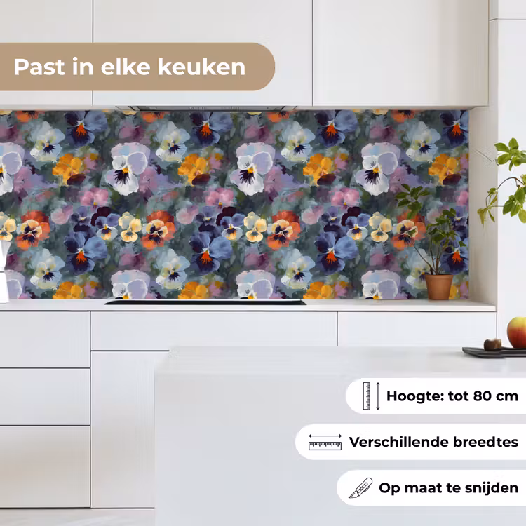 Keuken achterwand - Pastel - Viooltjes - Groen - Patroon — 4
