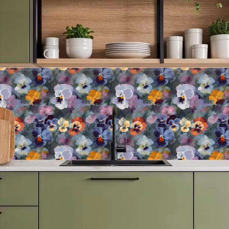 Keuken achterwand - Pastel - Viooltjes - Groen - Patroon — 5
