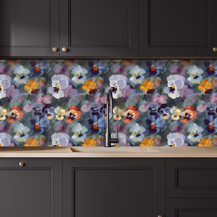 Keuken achterwand - Pastel - Viooltjes - Groen - Patroon — 6