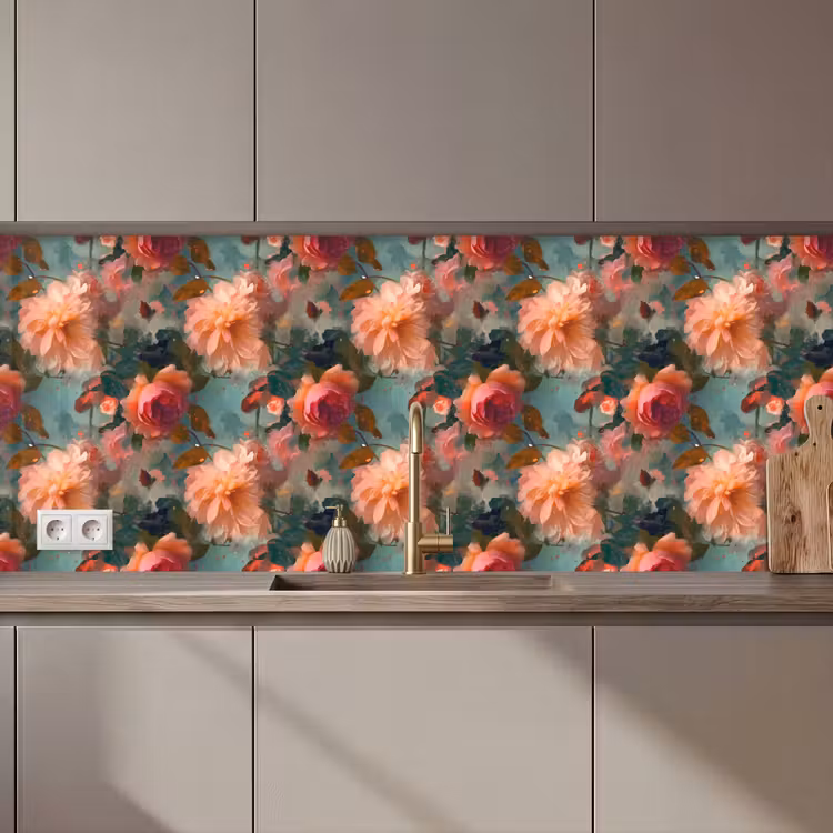 Keuken achterwand - Roze - Patroon - Bloemen — 1