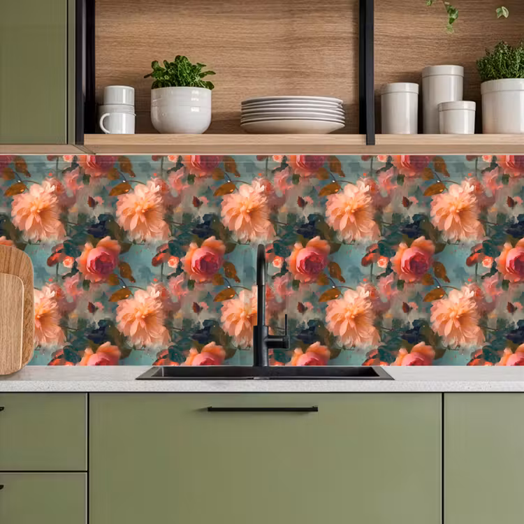Keuken achterwand - Roze - Patroon - Bloemen — 5