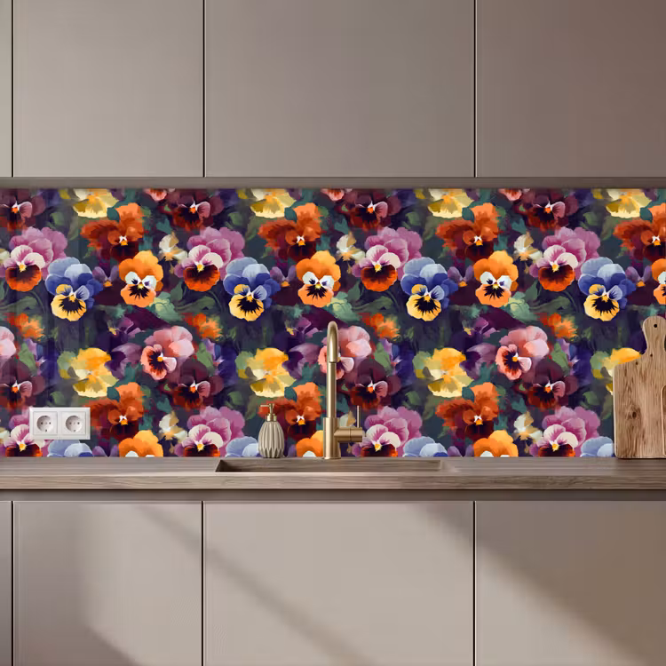 Keuken achterwand - Viooltjes - Kleuren - Bloemblaadjes — 1